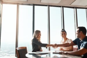 Trust Documents: Couple and advisor discussing agreements